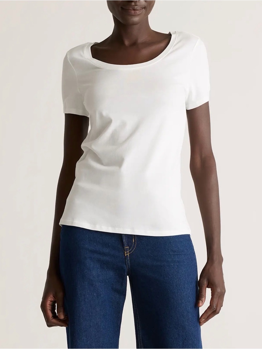 Quince Cotton Modal Scoop Neck White Tee Closet Staple Basic Relaxed Fit Flowy